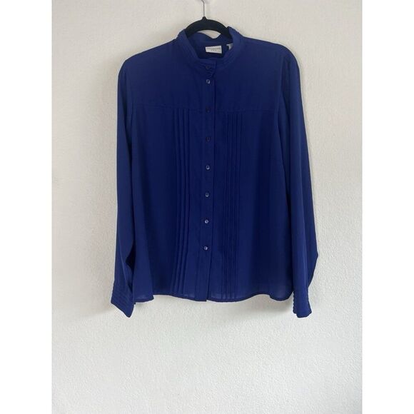 Covington Womens Vintage 90s Blue Blouse Size Large Long Sleeve Button Down NWOT - Picture 1 of 8